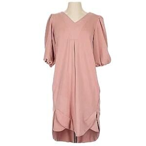 For Cynthia puff sleeved v neck high low soft pink knee length dress small